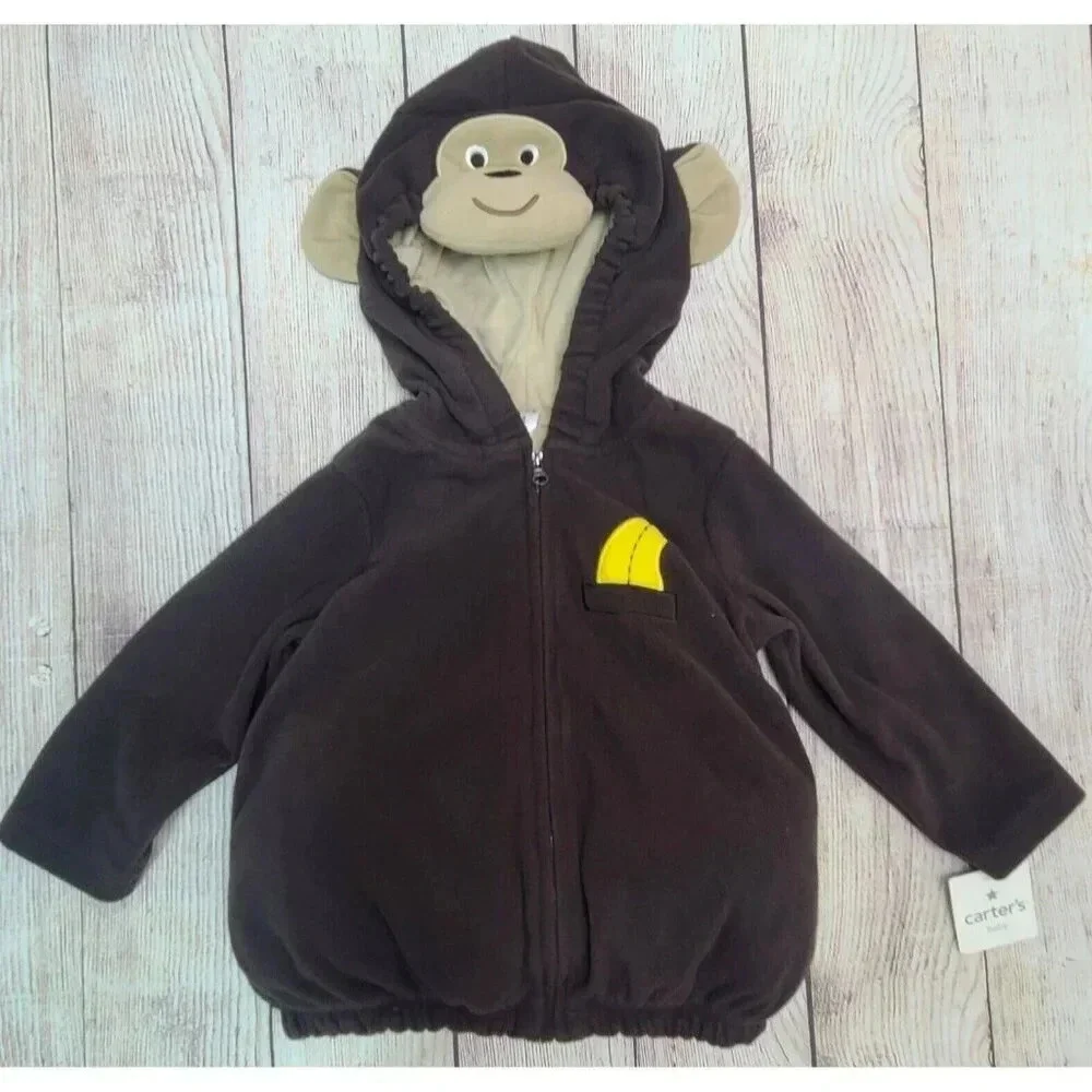 Carter's Baby Monkey Hoodie With Tail Size 24 Months Brown Jacket Costume New